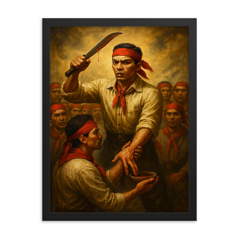 Andres Bonifacio Katipunan blood oath framed print on a plain backdrop in size 18