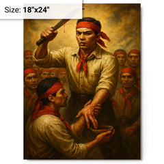 Andres Bonifacio Katipunan blood oath metal print on a plain backdrop in size 18"x24".