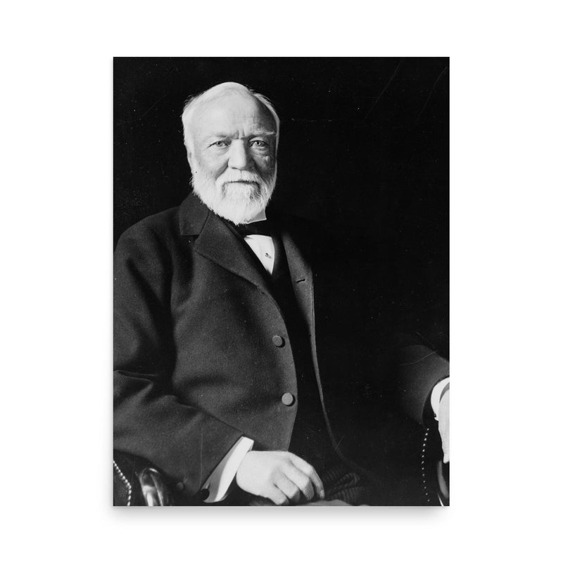 Andrew Carnegie poster on a plain backdrop in size 18