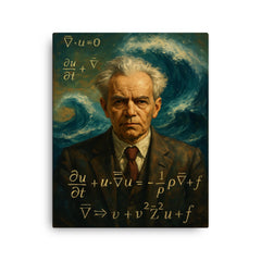 Andrey Kolmogorov before turbulent equations and waves canvas print on a plain backdrop in size 16"x20".