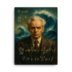 Andrey Kolmogorov before turbulent equations and waves canvas print on a plain backdrop in size 18"x24".