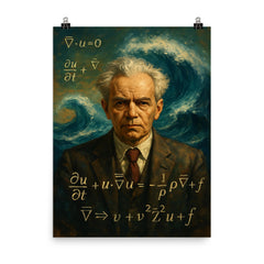 Andrey Kolmogorov before turbulent equations and waves poster on a plain backdrop in size 8"x10".