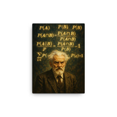 Andrey Kolmogorov under cascading probability formulas canvas print on a plain backdrop in size 12"x16".