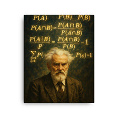 Andrey Kolmogorov under cascading probability formulas canvas print on a plain backdrop in size 16"x20".