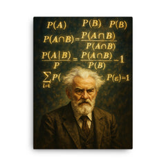 Andrey Kolmogorov under cascading probability formulas canvas print on a plain backdrop in size 18"x24".