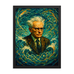 Andrey Kolmogorov under turbulent probability waves framed print on a plain backdrop in size 18"x24".