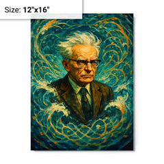 Andrey Kolmogorov under turbulent probability waves metal print on a plain backdrop in size 12"x16".