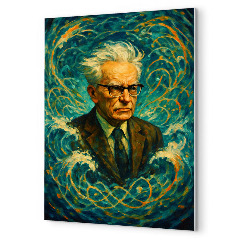 Andrey Kolmogorov under turbulent probability waves metal print mockup