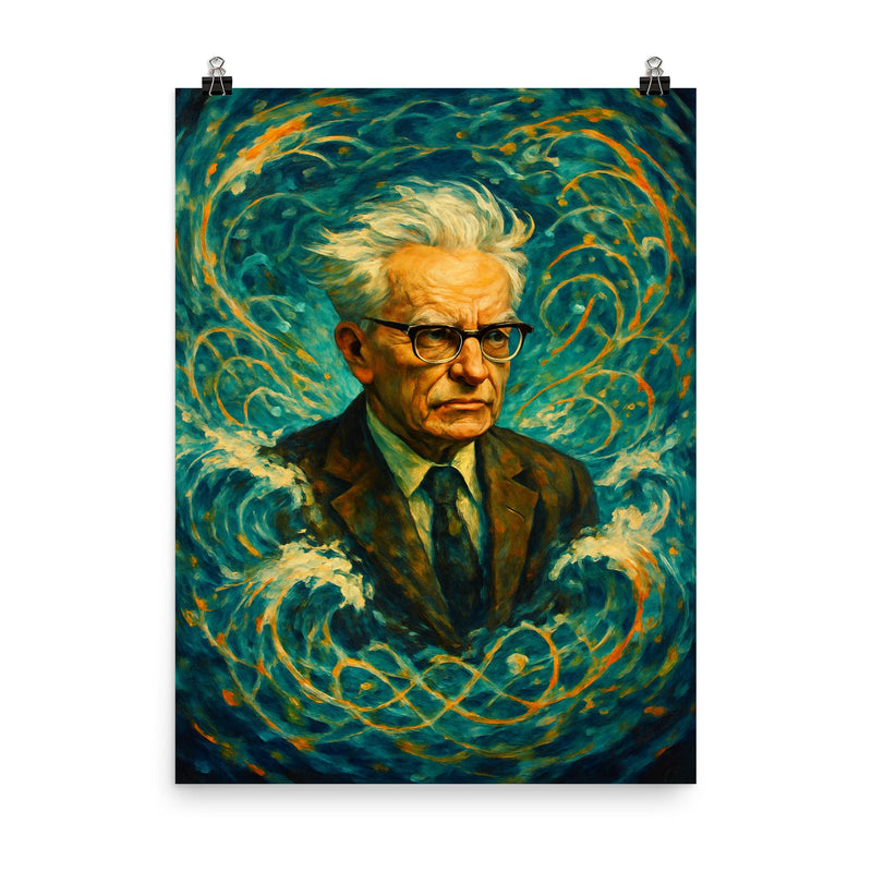 Andrey Kolmogorov under turbulent probability waves poster on a plain backdrop in size 8