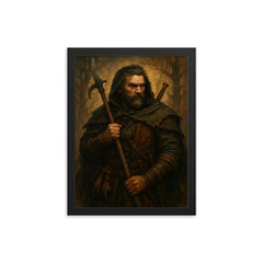 Andrzej Sapkowski inspired Slavic beast hunter original framed print on a plain backdrop in size 12"x16".