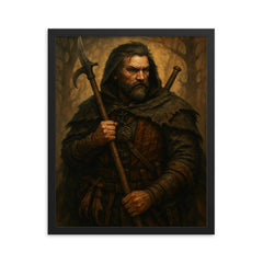 Andrzej Sapkowski inspired Slavic beast hunter original framed print on a plain backdrop in size 16"x20".