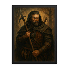 Andrzej Sapkowski inspired Slavic beast hunter original framed print on a plain backdrop in size 18"x24".