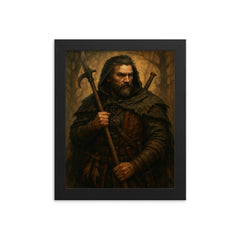 Andrzej Sapkowski inspired Slavic beast hunter original framed print on a plain backdrop in size 8"x10".