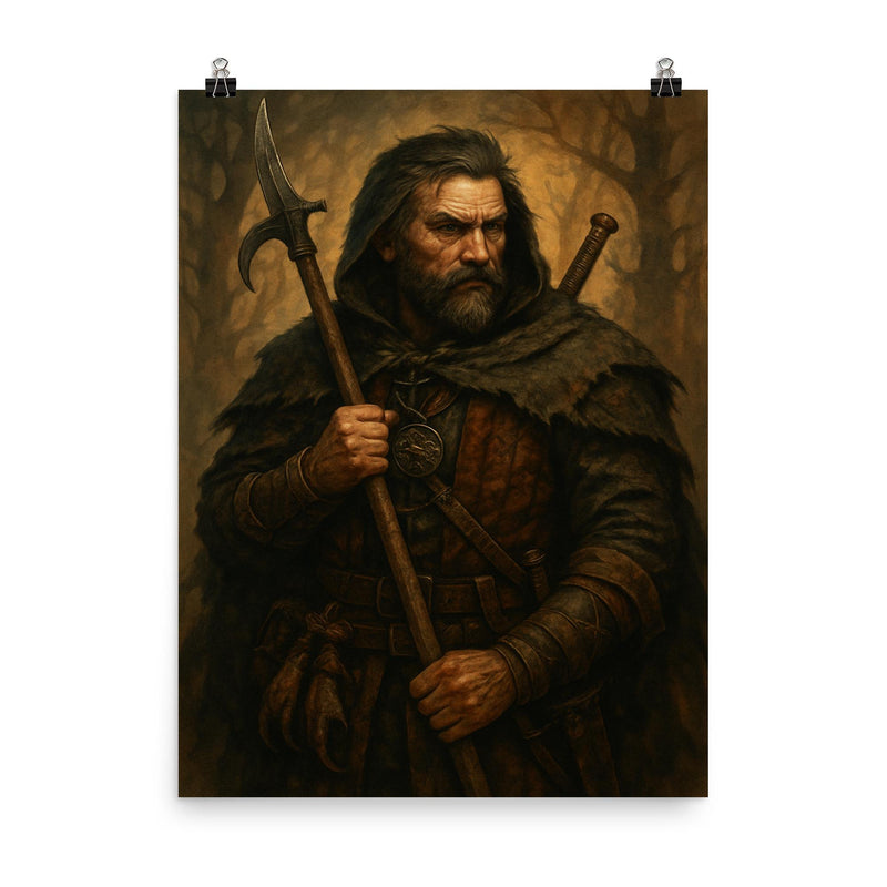 Andrzej Sapkowski inspired Slavic beast hunter original poster on a plain backdrop in size 8