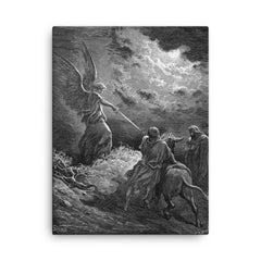 Angel Appears to Balaam by Gustave Dore, 1866 canvas print on a plain backdrop in size 18"x24".