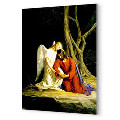 Angel Comforting Jesus Before His Arrest In The Garden Of Gethsemane by Carl Bloch metal print mockup