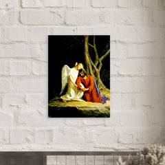 Angel Comforting Jesus Before His Arrest In The Garden Of Gethsemane by Carl Bloch metal print mockup