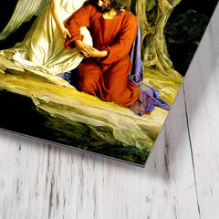 Angel Comforting Jesus Before His Arrest In The Garden Of Gethsemane by Carl Bloch metal print mockup
