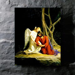 Angel Comforting Jesus Before His Arrest In The Garden Of Gethsemane by Carl Bloch metal print mockup