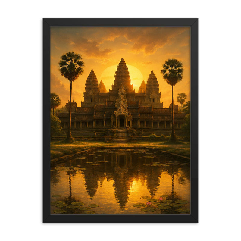 Angkor Wat framed print on a plain backdrop in size 18