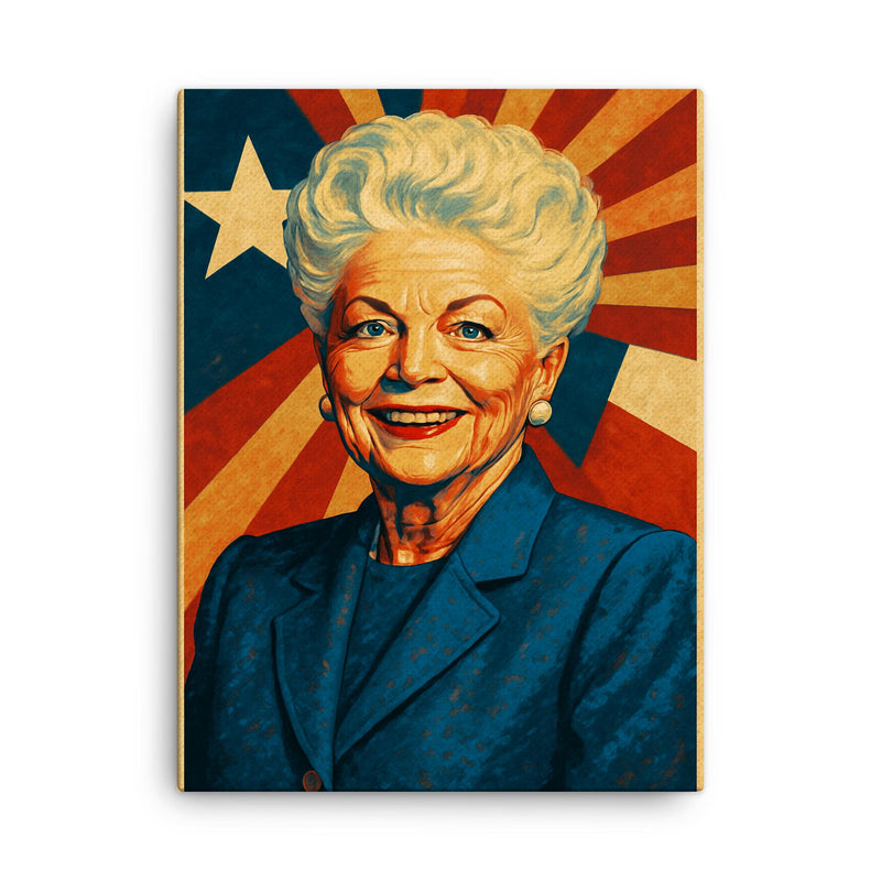 Ann Richards canvas print on a plain backdrop in size 18