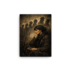 Anna Akhmatova beneath prison queue shadows canvas print on a plain backdrop in size 12"x16".