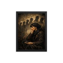 Anna Akhmatova beneath prison queue shadows framed print on a plain backdrop in size 12"x16".