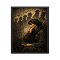 Anna Akhmatova beneath prison queue shadows framed print on a plain backdrop in size 16"x20".