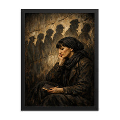 Anna Akhmatova beneath prison queue shadows framed print on a plain backdrop in size 18"x24".