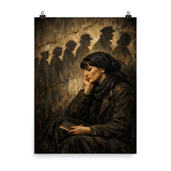 Anna Akhmatova beneath prison queue shadows poster on a plain backdrop in size 8"x10".