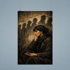 Anna Akhmatova beneath prison queue shadows poster 9