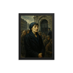 Anna Akhmatova in Leningrad prison queue framed print on a plain backdrop in size 12"x16".