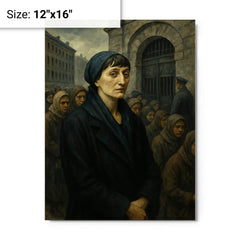 Anna Akhmatova in Leningrad prison queue metal print on a plain backdrop in size 12"x16".
