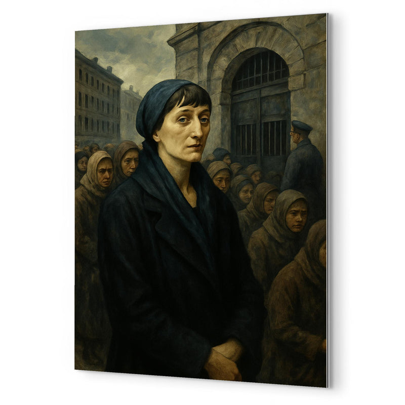 Anna Akhmatova in Leningrad prison queue metal print mockup