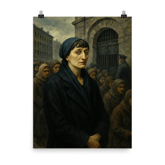 Anna Akhmatova in Leningrad prison queue poster on a plain backdrop in size 8"x10".