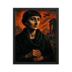 Anna Akhmatova in siege shadow framed print on a plain backdrop in size 16"x20".