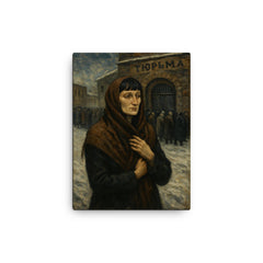 Anna Akhmatova outside prison queues in winter canvas print on a plain backdrop in size 12"x16".