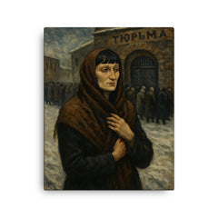 Anna Akhmatova outside prison queues in winter canvas print on a plain backdrop in size 16"x20".