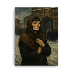 Anna Akhmatova outside prison queues in winter canvas print on a plain backdrop in size 18"x24".
