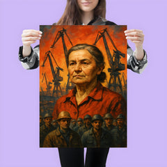 Anna Walentynowicz among cranes and workers poster 3