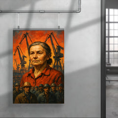 Anna Walentynowicz among cranes and workers poster 4