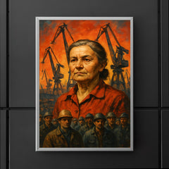 Anna Walentynowicz among cranes and workers poster 5