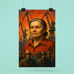 Anna Walentynowicz among cranes and workers poster 6