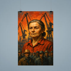 Anna Walentynowicz among cranes and workers poster 9