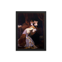 Anne Boleyn in the Tower by Édouard Cibot, 1835 framed print on a plain backdrop in size 12"x16".