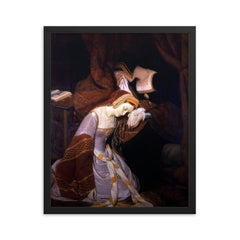 Anne Boleyn in the Tower by Édouard Cibot, 1835 framed print on a plain backdrop in size 16"x20".
