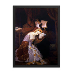 Anne Boleyn in the Tower by Édouard Cibot, 1835 framed print on a plain backdrop in size 18"x24".