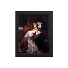 Anne Boleyn in the Tower by Édouard Cibot, 1835 framed print on a plain backdrop in size 8"x10".