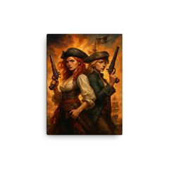 Anne Bonny and Mary Read back to back canvas print on a plain backdrop in size 12"x16".