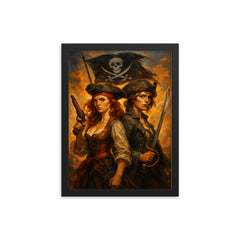 Anne Bonny and Mary Read back to back framed print on a plain backdrop in size 12"x16".